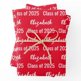Class of 2025 Graduate's Name Bright Red and White  Sheets