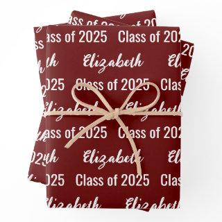 Class of 2025 Graduate's Name Dark Red and White  Sheets