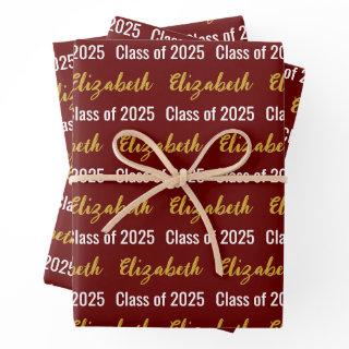 Class of 2025 Graduate's Name Dark Red White Gold  Sheets