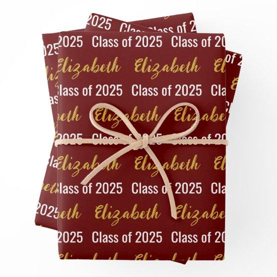 Class of 2025 Graduate's Name Dark Red White Gold  Sheets