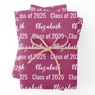 Class of 2025 Graduate's Name Deep Pink and White  Sheets