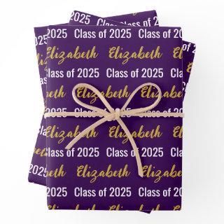 Class of 2025 Graduate's Name Dk Purple White Gold  Sheets