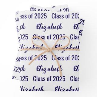 Class of 2025 Graduate's Name White & Dark Blue  Sheets