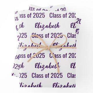 Class of 2025 Graduate's Name White & Dark Purple  Sheets