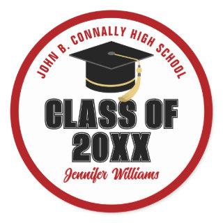 Class of 2025 Red White Personalized Graduate Name Classic Round Sticker