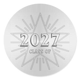 Class of 2027 Graduation Day by Janz Silver Star Classic Round Sticker