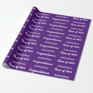 Class of 24 Purple White Congratulations Grad Name