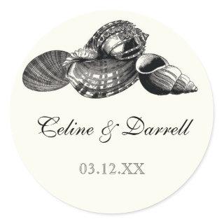 Class Shells Black n Cream Wedding Sticker or Seal