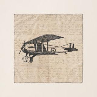 Classic Airplane Antique Aviation Art Script Paper Scarf