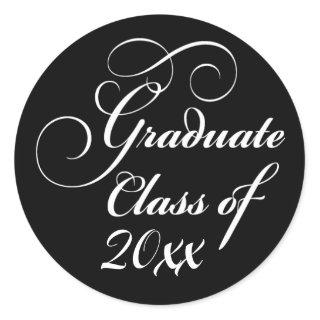 Classic Black and White Graduation Class Of Grad Classic Round Sticker