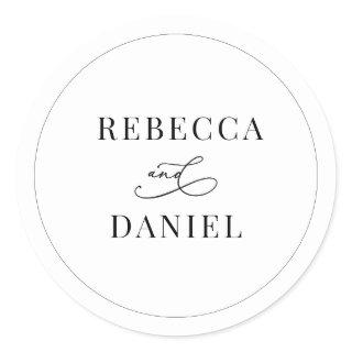 Classic Black and White Personalized Names Wedding Classic Round Sticker