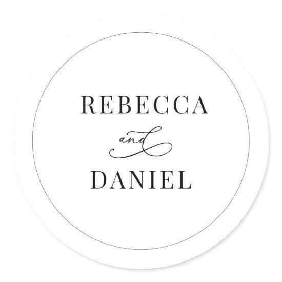 Classic Black and White Personalized Names Wedding Classic Round Sticker