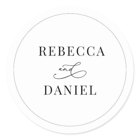 Classic Black and White Personalized Names Wedding Classic Round Sticker