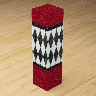 Classic Black White Red Harlequin Glitter Argyle Wine Box