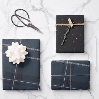 Classic bold navy blue plaid and stars  sheets