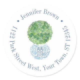 Classic Boxwood Topiary Return Address Classic Round Sticker