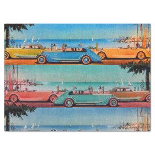 CLASSIC CARS ON THE SEASIDE ROAD TISSUE PAPER