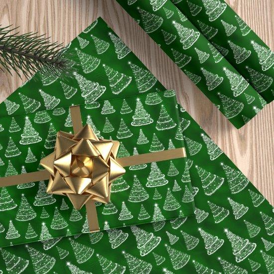 Classic Christmas Tree Pattern Green Sparkle