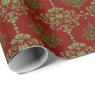 Classic Christmas Wrap Damask Red Green