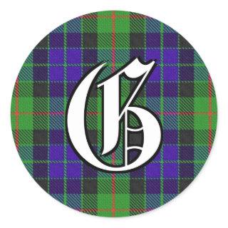 Classic Clan Gunn Tartan Monogram Classic Round Sticker