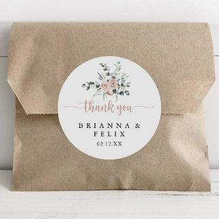 Classic Dusty Pink Rose Thank You Wedding Favor   Classic Round Sticker