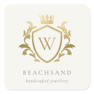 Classic Elegant Gold Monogram Floral Crown Crest Square Sticker