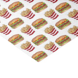 Classic Fast Food Pairing Burger and French Fries Tissue Paper