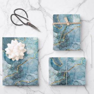 Classic Faux Marble Blue/Gold  Sheets