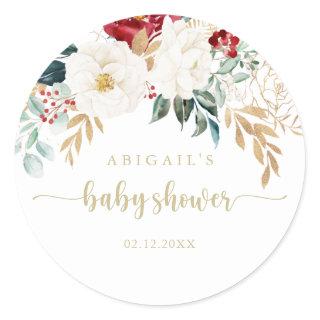 Classic Gold Floral Baby Shower Favor  Classic Round Sticker