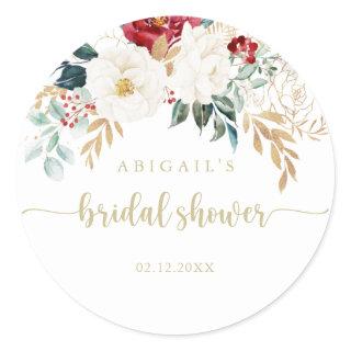 Classic Gold Floral Bridal Shower Favor   Classic Round Sticker