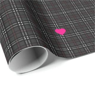 Classic gray and black plaid pattern Pink Hearts