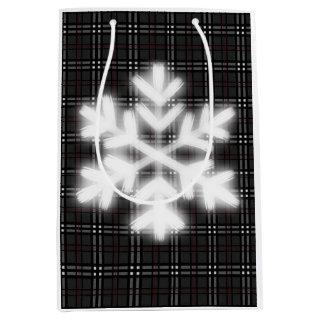 Classic gray and black plaid pattern snowflake  medium gift bag