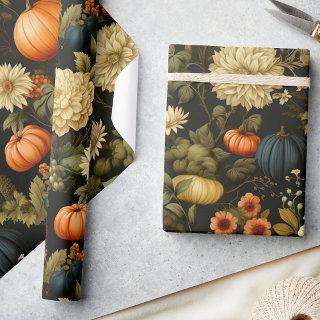 Classic Harvest Vintage Pumpkin & Black Florals