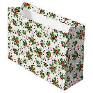 Classic Holiday Green Holly Red Berries Large Gift Bag