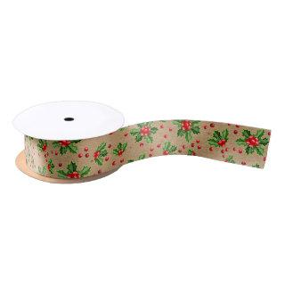 Classic Holiday Green Holly Red Berries Satin Ribbon