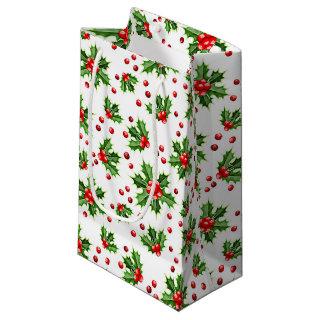 Classic Holiday Green Holly Red Berries Small Gift Bag