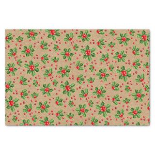Classic Holiday Green Holly Red Berries Tissue Paper