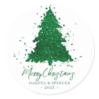 Classic Merry Christmas | Gorgeous Bold Green Tree Classic Round Sticker
