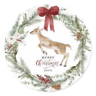 Classic Merry Christmas Winter Holiday Wreath Classic Round Sticker