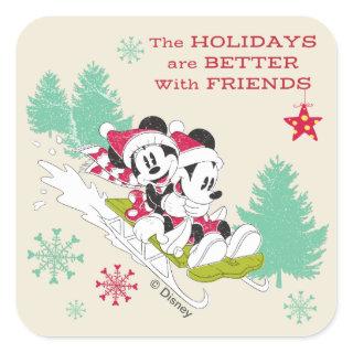 Classic Mickey and Minnie | Snow Sledding Square Sticker