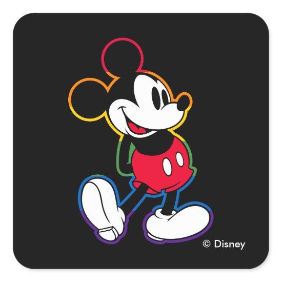 Classic Mickey Rainbow Outline Square Sticker
