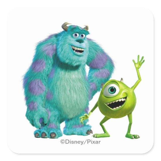 Classic Mike & Sully Waving Disney Square Sticker