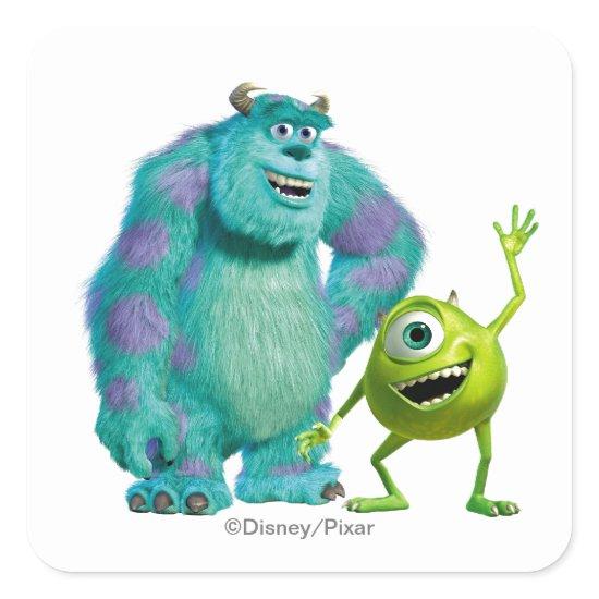 Classic Mike & Sully Waving Disney Square Sticker