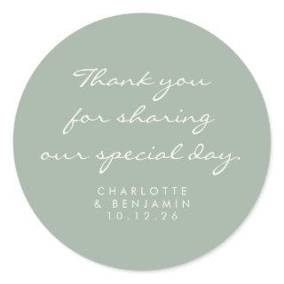 Classic Minimalist Script Sage Thank You Wedding Classic Round Sticker