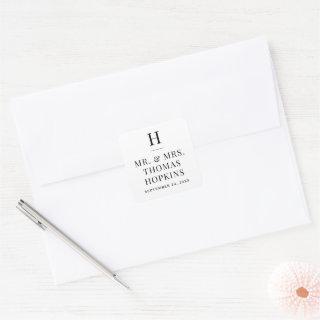 Classic monogram wedding envelope square sticker