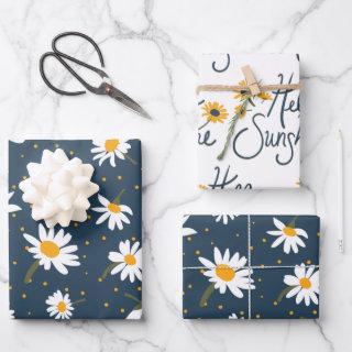 Classic Navy Yellow White Daisy Floral Pattern  Sheets
