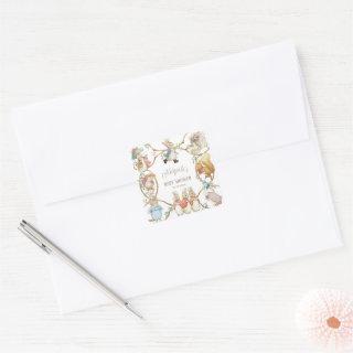 Classic Peter the Rabbit Winter Baby Shower Square Sticker