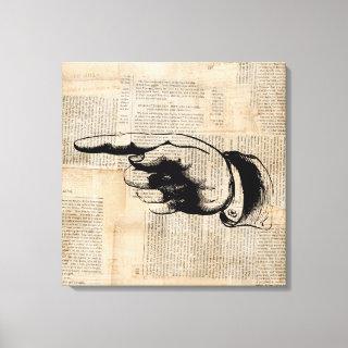 Classic Pointing Finger Art Newspaper Background Canvas Print