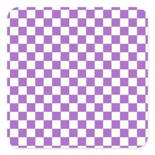 Classic Purple and White Checkered Pattern Square Sticker