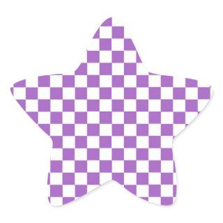 Classic Purple and White Checkered Pattern Star Sticker